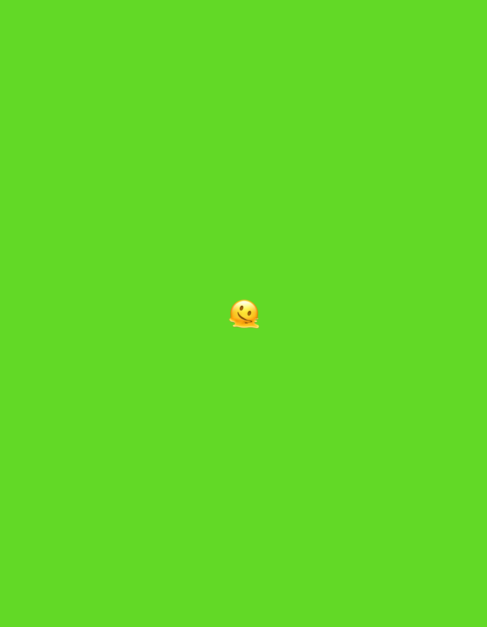 The image, situated in the city of Santa Ana, Venezuela, depicts a uniform, vibrant green background. Positioned precisely at the center of this green field is a single digital graphic of a 'melting face' emoji. The emoji features a yellow, circular facial structure with two simple black eyes and a slight, upward-curved black line representing a smile. The lower portion of the emoji is distinctly distorted, appearing to melt or drip downwards, forming an irregular, puddle-like base. No other subjects, objects, individuals, actions, interactions, or environmental details are visible within the image.
