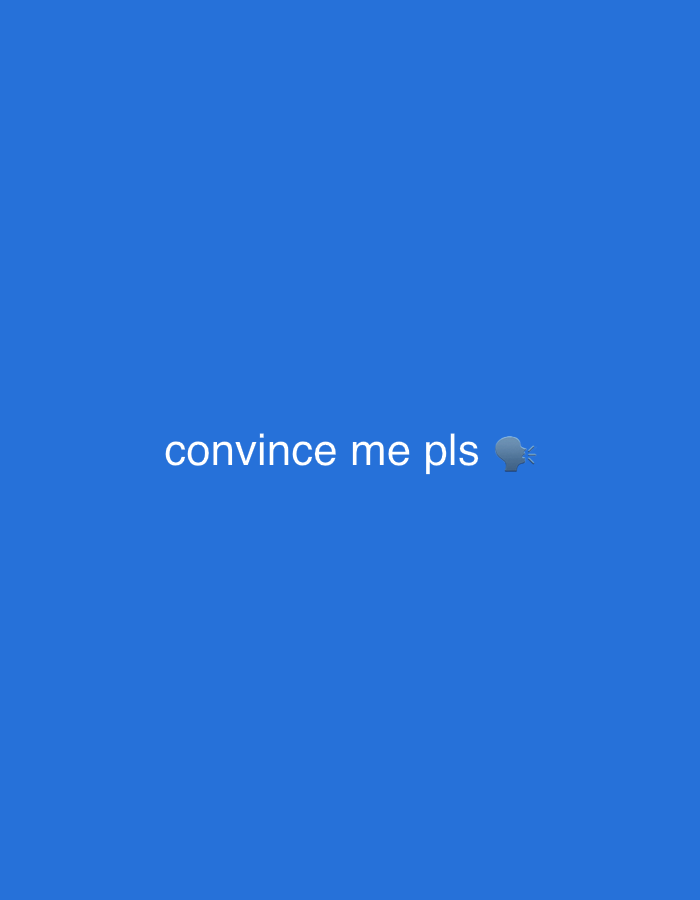 The image is a solid blue background with white text that reads "convince me pls" followed by a lightbulb emoji. There are no discernible elements related to the city of Astana, Kazakhstan, people, subjects, objects, actions, or interactions. The environment is a flat, featureless blue space.