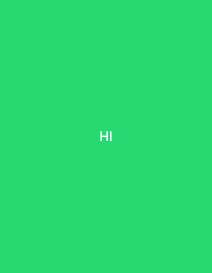 This media file is a simple, minimalist graphic. The entire background is a vibrant, solid green color, reminiscent of a bright, clear day. Centered within the frame are the white letters "HI," appearing to be rendered in a simple, sans-serif font. There are no people, objects, or discernible scene or setting beyond the solid color and text. No activity or event is taking place. The notable details are purely the visual elements present: the green background and the white text "HI." There are no time of day, weather, location cues, or emotions conveyed beyond the simplicity of the greeting. The location context of Verkhniachka, Ukraine, is not visually represented in this graphic.