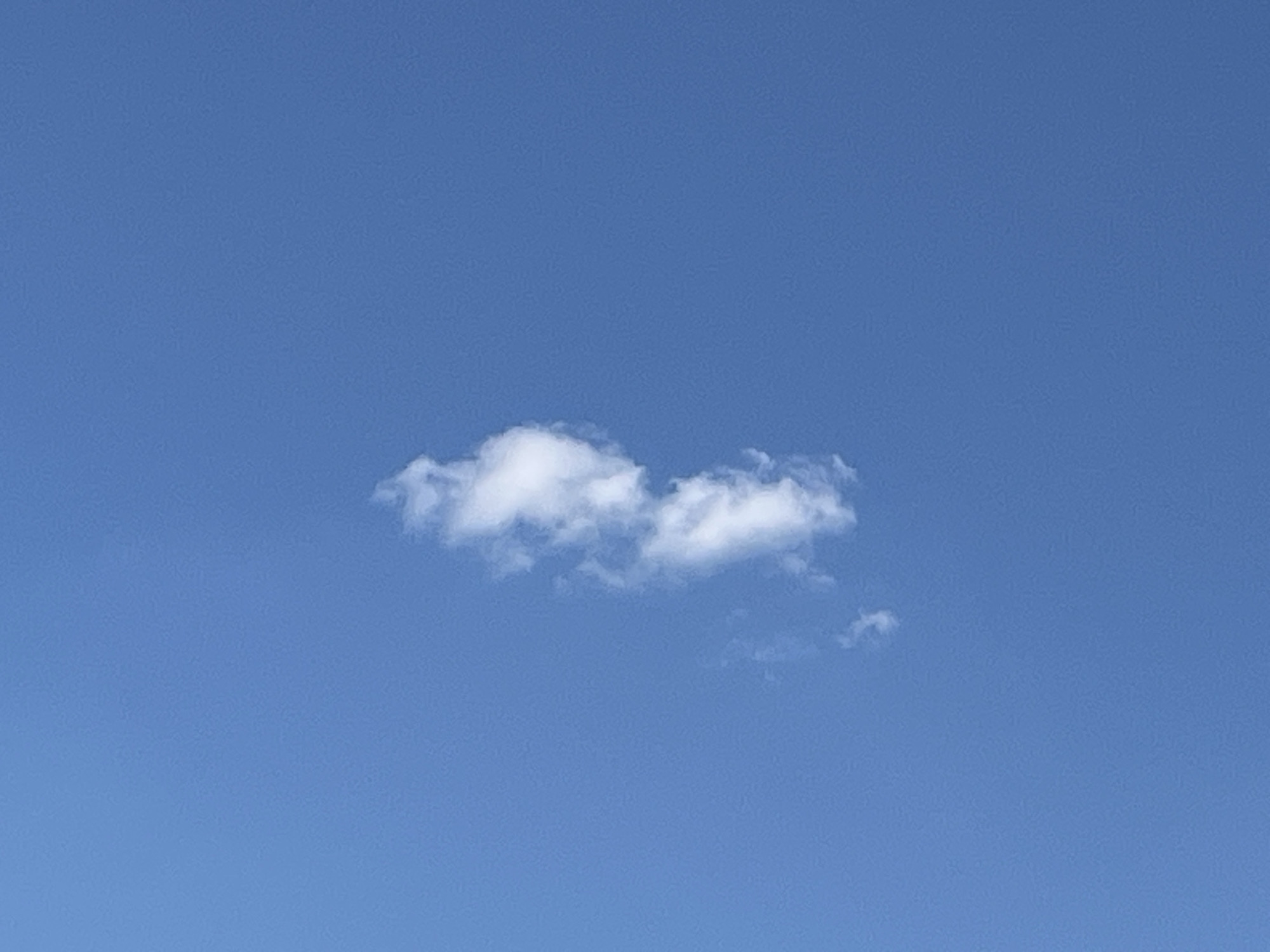 The image shows a clear blue sky with a few fluffy white clouds. One cluster of clouds is more prominent and appears in the center of the frame. The scene is devoid of any man-made structures or identifying features, making it impossible to determine a specific location within Taganrog City District, Russia, or any other place. The image is a simple depiction of a daytime sky.
