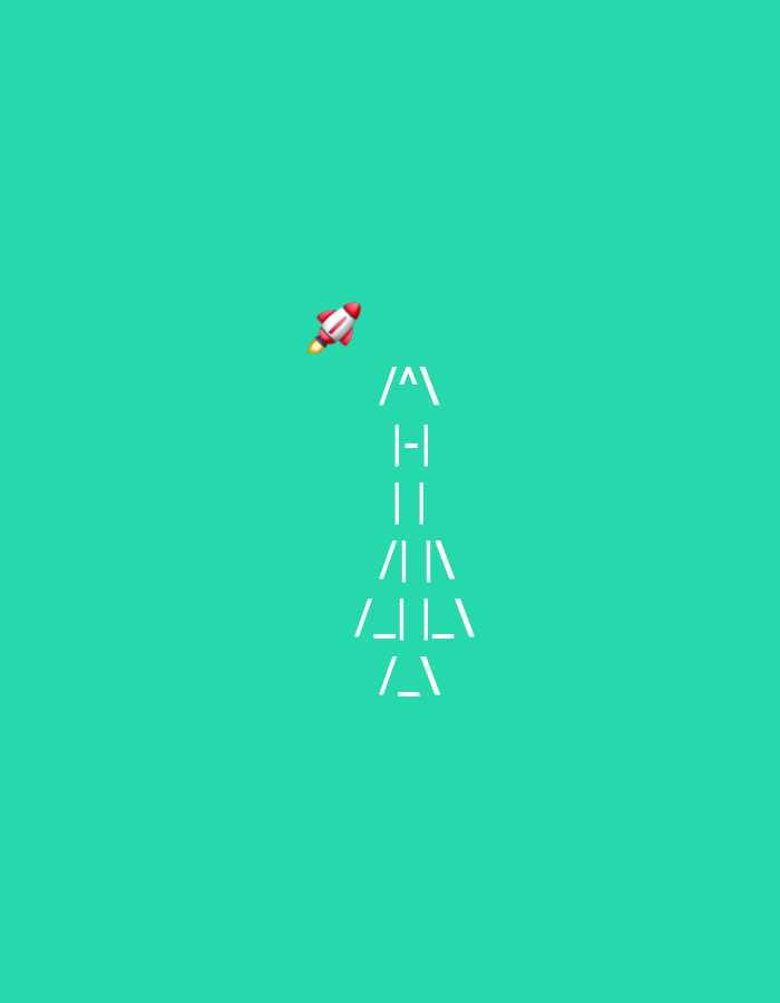 The image shows a cartoon rocket taking off above a stylized illustration of a rocket rendered in ASCII characters. The background is a solid green color. There is no indication of the image being set in Yerevan, Armenia, or any other specific location. There are no people present in the image.
