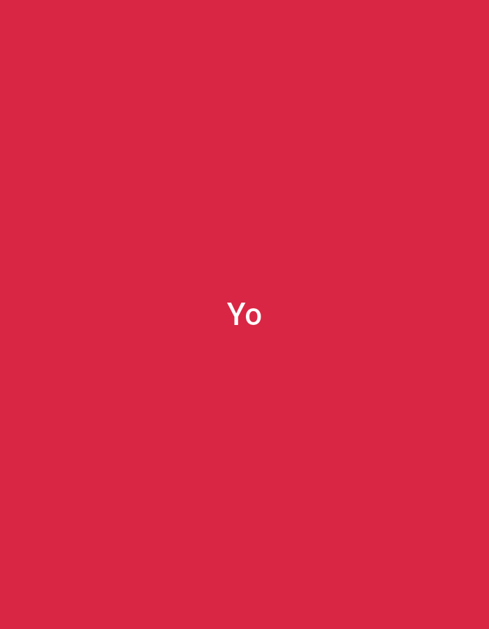 The image is a solid red background with the word "Yo" in white text centered on the screen. There are no other objects, people, or environmental details visible.