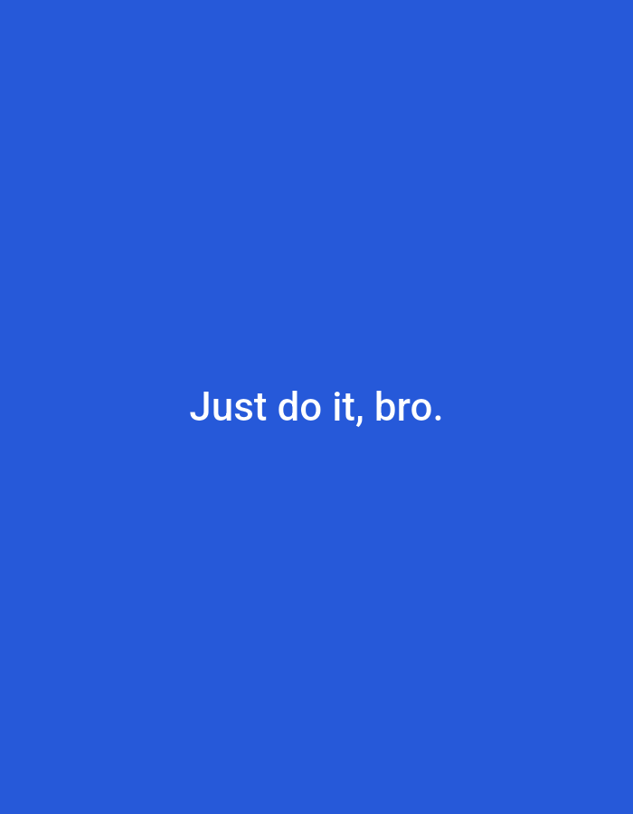 The image shows the text "Just do it, bro." in white font centered on a solid blue background. There is no location or other contextual information provided.