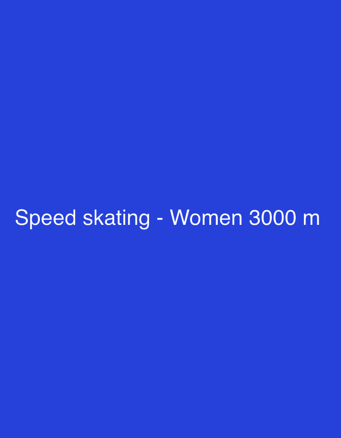 The image displays a solid royal blue background. Centered horizontally and positioned in the lower third of the frame, white sans-serif text reads: "Speed skating - Women 3000 m". No other visual elements, such as people, objects, actions, or specific environmental details, are present. The location in the city of Rho, Italy, is not discernible from the image content.