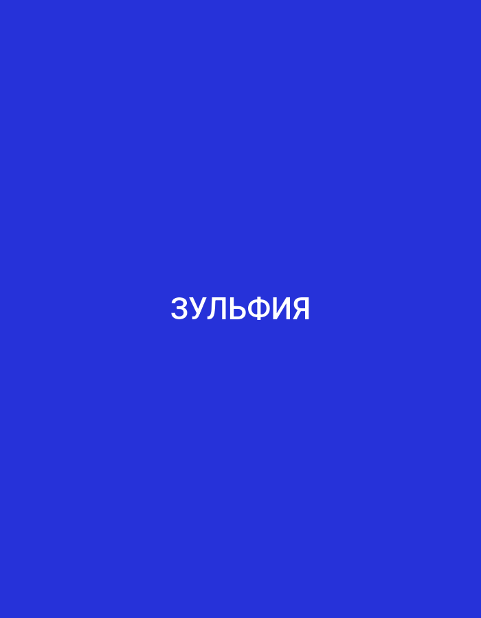 A white Cyrillic word is centered on a royal blue background. The word is "ЗУЛЬФИЯ". The background is a solid color with no discernible features. The image is a vertical rectangle.