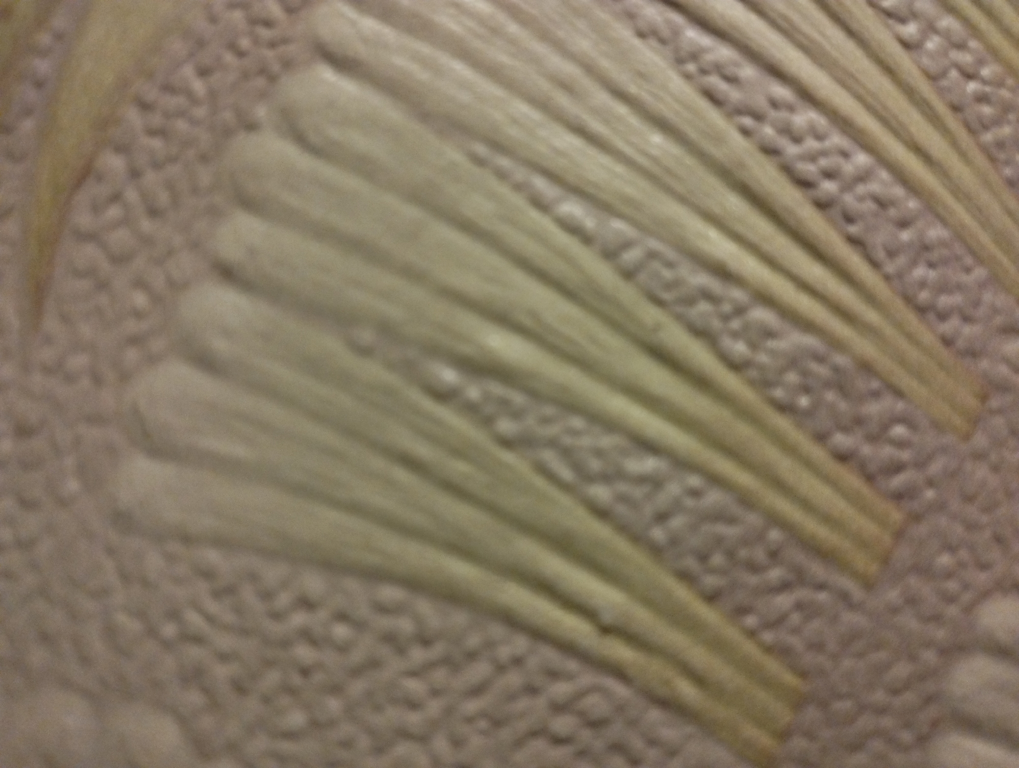 The image shows a close-up of a textured surface, likely wallpaper, with a pattern of radiating lines and raised bumps. The color palette is muted, consisting of beige, light brown, and a pale yellow. The lines appear to be raised and run diagonally across the frame, forming a fan-like or shell-like design. Between these lines, the surface is covered in a granular, bumpy texture. The lighting is soft, casting subtle shadows that emphasize the texture of the surface. There are no people, animals, or any specific objects clearly identifiable within the frame. The image has a shallow depth of field, with some areas appearing more in focus than others, creating a slightly blurred effect.
This image does not depict anything specific to Konstantinovo, Russia. It is a generic close-up of a textured surface.
