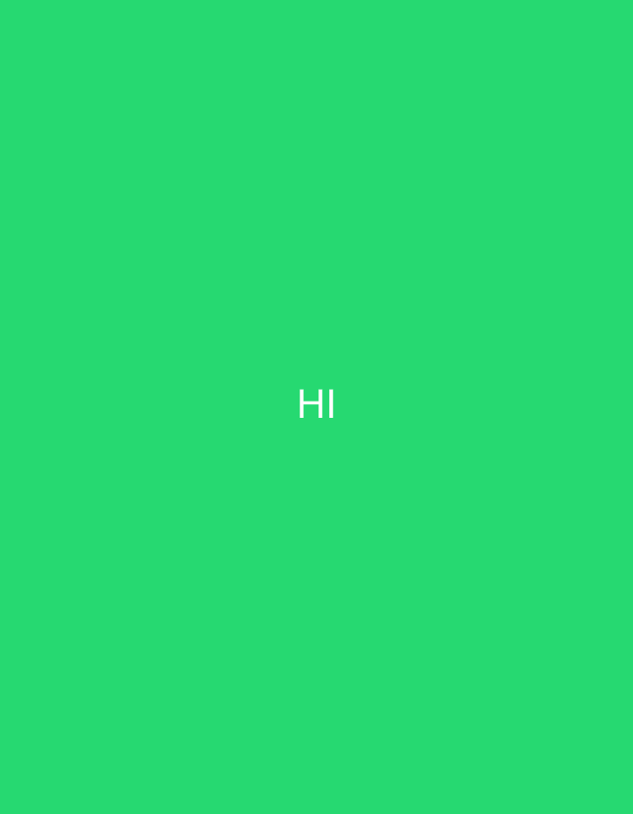A simple, minimalist image displays the word "HI" in white, sans-serif font, centered on a vibrant green background. The text is small and appears to be the sole subject of the image. The background is a uniform, bright green, devoid of any other details or context.