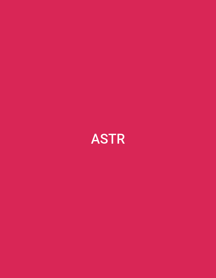 The image features the word "ASTR" in bold white capital letters, centrally positioned against a solid, vibrant magenta background. This graphic serves as an identifier for a subject located within the city of Casablanca, Morocco. There are no people, additional objects, actions, or interactions depicted. The environment is an abstract, uniformly colored field, devoid of any discernible physical setting.