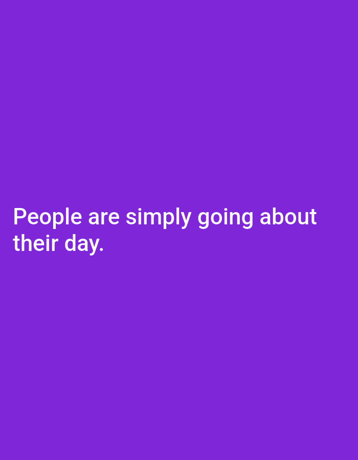 A plain purple background with white text is shown. The text reads "People are simply going about their day." There are no people, objects, or environmental details visible in the image. The location of Sonobekel, Indonesia, is not referenced in the image.