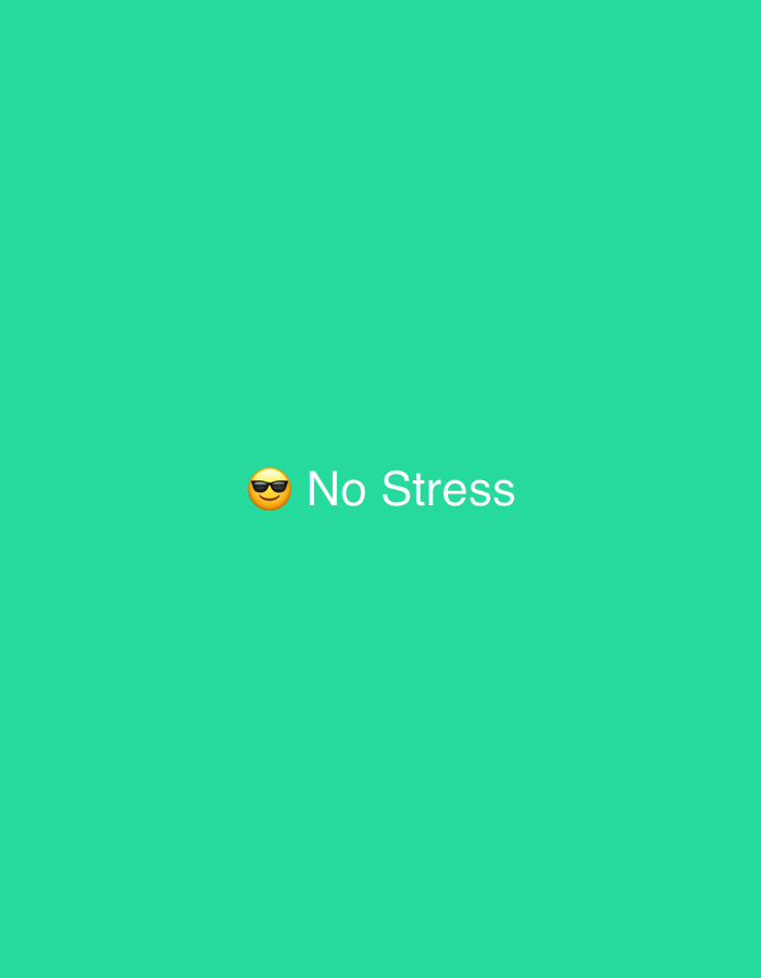 This image features a minimalist design with a solid, vibrant teal-green background. Centered horizontally and slightly above the vertical midpoint is a yellow emoji wearing black sunglasses. The emoji, commonly known as the "cool face" or "sunglasses face," conveys a sense of being relaxed, confident, or carefree. To the right of the emoji, in white capital letters, is the text "No Stress." The combination of the emoji and the text clearly communicates a message of calmness and absence of worry. There are no other objects, people, or specific settings depicted in the image. The time of day and weather are not discernible. Despite the provided location context of Razlog, Bulgaria, the image itself offers no visual cues or details related to this specific geographical location.