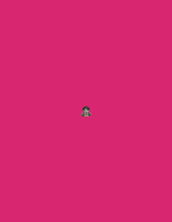 The image displays a solid, uniform background of vibrant magenta (approximating Hex #E8298C). Centrally located on this field is a single, small emoji. The emoji depicts a stylized figure characterized by pale green-grey skin and dark, somewhat disheveled hair. Its mouth is wide open, revealing teeth, and both of its hands are raised forward with fingers slightly splayed. The overall appearance of the emoji strongly resembles a zombie. No other subjects, objects, actions, interactions, or environmental features are depicted, nor is there any visual information connecting the scene to the city of Santa Ana, Venezuela, or any other specific geographical location.