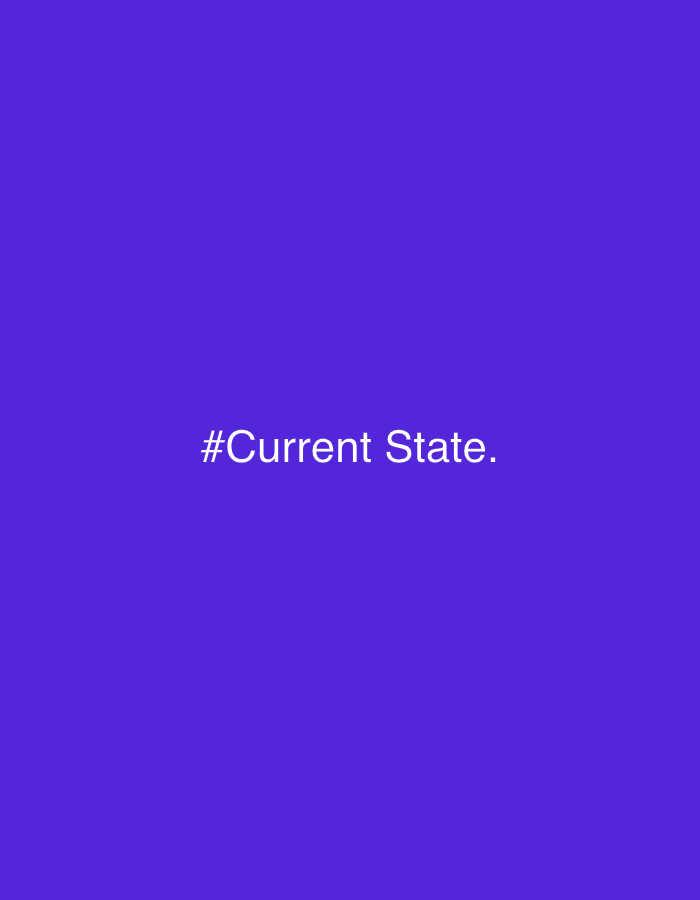 This is a digitally rendered image on a solid, vibrant purple background. In the center of the image, the text "#Current State." is displayed in white, sans-serif font. The image does not depict any real-world location in Alagbado, Nigeria, or any people, objects, actions, or interactions. It is a purely graphic element.