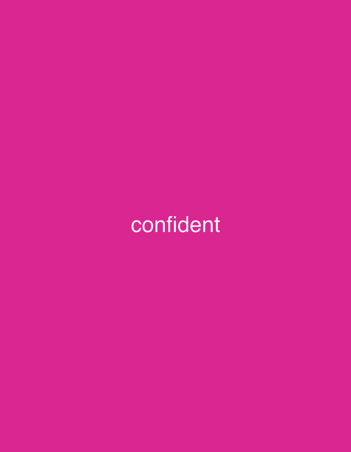 A pink background is shown, with the word "confident" written in white text in the center of the image.