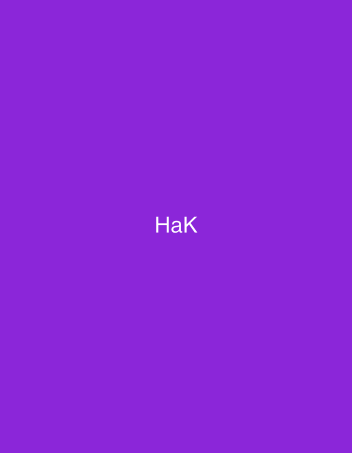 The image displays a plain, solid purple background. Centered horizontally and vertically on this background is the text "HaK" rendered in white, sans-serif font. There are no other discernible subjects, objects, people, actions, interactions, or environmental details present in the image. The image does not contain any visual information to indicate a location in the city of Casablanca, Morocco, or any other specific geographical context.