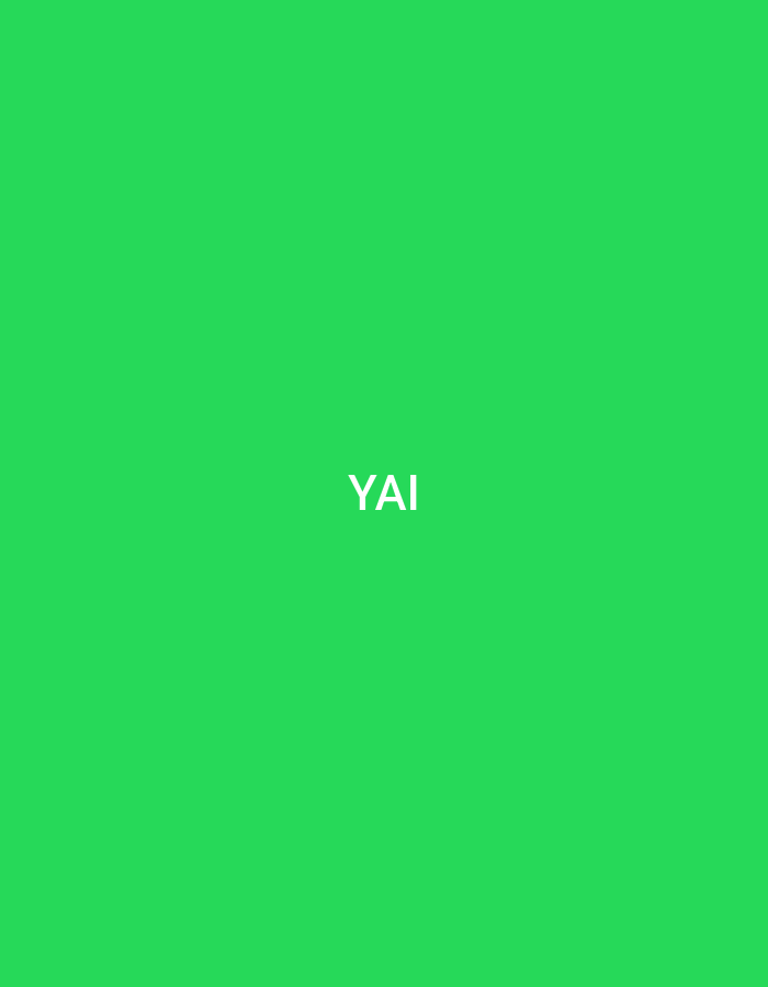 The image displays a uniform, solid bright green background. Two identical instances of the word "YAI" are presented in capital white letters. One instance is centered horizontally in the upper-middle section of the image, while the other is centered horizontally in the lower-middle section. The scene is purely graphic and contains no identifiable people, objects, actions, interactions, or environmental details. There are no visual cues or contextual information within the image that indicate a location in Casablanca, Morocco, or any specific geographic setting.