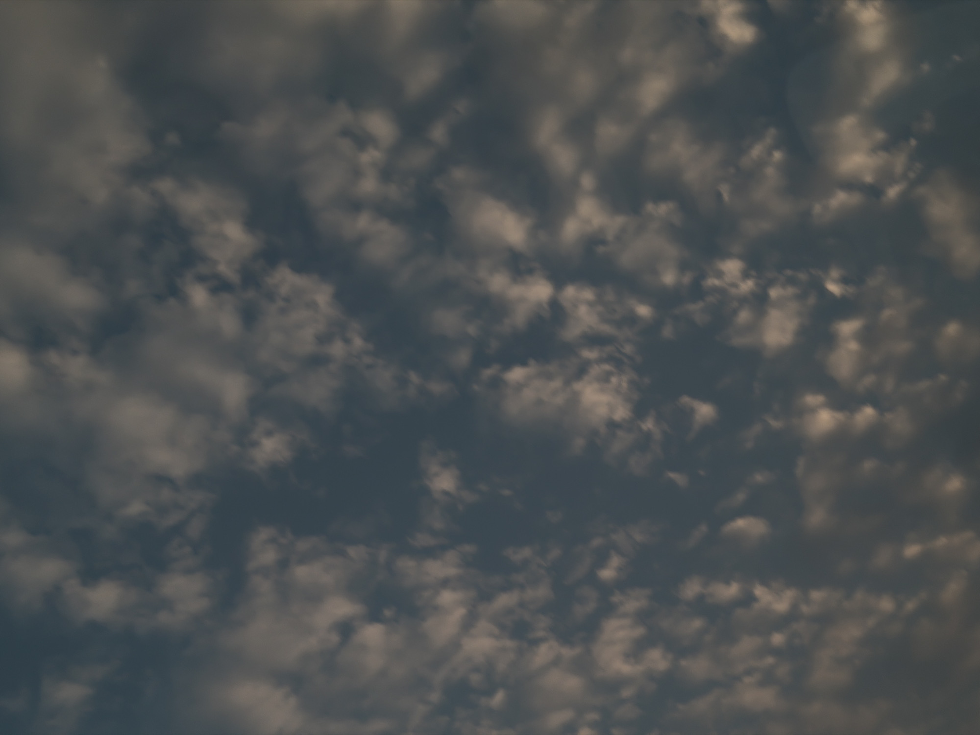 The image displays a sky heavily populated with clouds, set against the backdrop of Hải Phòng, Vietnam. The sky is almost entirely covered by a dense formation of clouds, which appear to be altocumulus or stratocumulus, characterized by their patchy, rounded, and undulating structures. These clouds are distributed across the entire frame, creating a textured and expansive overhead view.
The lighting suggests either an overcast day or the subdued light of early morning or late afternoon, as sunlight appears diffused rather than direct. The predominant colors are deep shades of dark gray and blue-gray, forming a muted base. However, many individual clouds exhibit lighter, warmer tones, ranging from soft off-white to subtle pale yellow or beige, particularly on their edges and undersides where they catch the ambient light. This contrast provides a sense of depth and gentle luminosity within the cloud cover.
There are no discernible people, specific objects, or human activities taking place within the frame. The image focuses solely on the atmospheric conditions. While the location is specified as Hải Phòng, Vietnam, there are no specific geographic landmarks or visual cues within the cloudscape itself to confirm this. The scene evokes a feeling of natural vastness and tranquility. No visible text is present in the image.