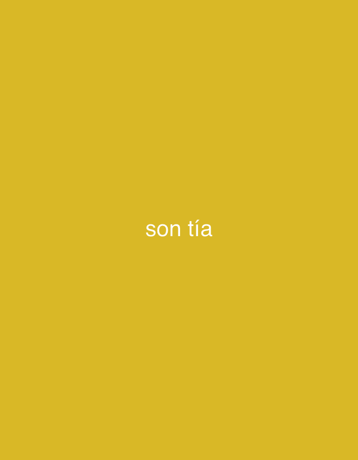The image displays a plain, solid mustard yellow background. Centered on this background, the Spanish text "son tía" is written in white, lowercase letters. There are no other subjects, objects, or activities depicted. The image offers no specific cues regarding time of day, weather, or a particular location, apart from the provided context of Santa Ana, Venezuela.