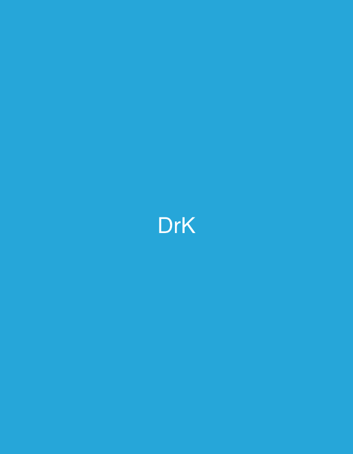 The image consists of a solid, uniform medium blue field. Centered both horizontally and vertically within this blue background is the text "DrK," rendered in a white, sans-serif typeface. No other subjects, objects, people, actions, interactions, or environmental features are present. The visual content of this image provides no discernible information regarding its location in the city of Casablanca, Morocco, or any other geographic locale. It is a purely graphic composition.