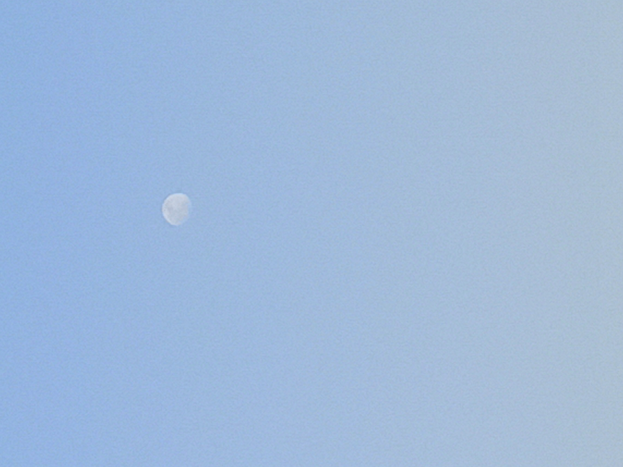 The image depicts a clear, pale blue sky with a full moon visible in the upper center of the frame. The moon is a small, circular object with subtle texture indicating its surface. There are no other celestial bodies or atmospheric phenomena visible. The image does not provide any information about the city of Tuba, Indonesia, or any of its inhabitants or features.