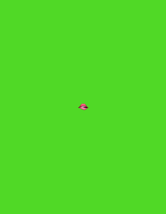A solid, vibrant lime green background occupies the entire frame. Centered within this field is a small, stylized graphic of human lips, rendered in glossy pink and fuchsia tones, slightly parted. There are no other subjects, objects, people, actions, or interactions depicted. The image contains no visual cues or environmental context to indicate a specific geographic location, including any detail related to Paris, France.