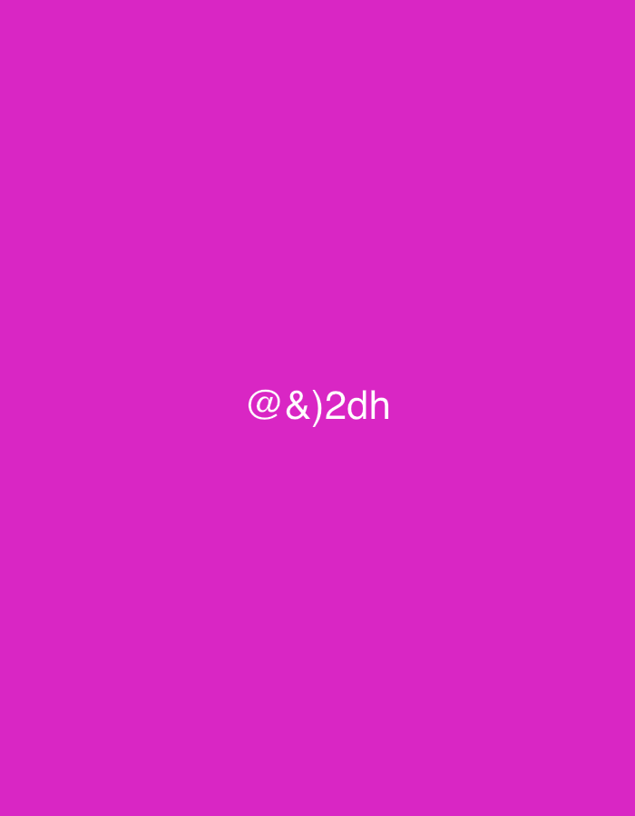 The image displays a solid, vibrant magenta background. Centered horizontally on this background is white, sans-serif text reading '@&)2dh'. The scene is abstract, dominated by a flat color field. No discernible people, subjects, or objects are present beyond the text. There are no actions or interactions depicted. The environment is entirely abstract, lacking any real-world context, geographical markers, or identifiable physical surroundings.