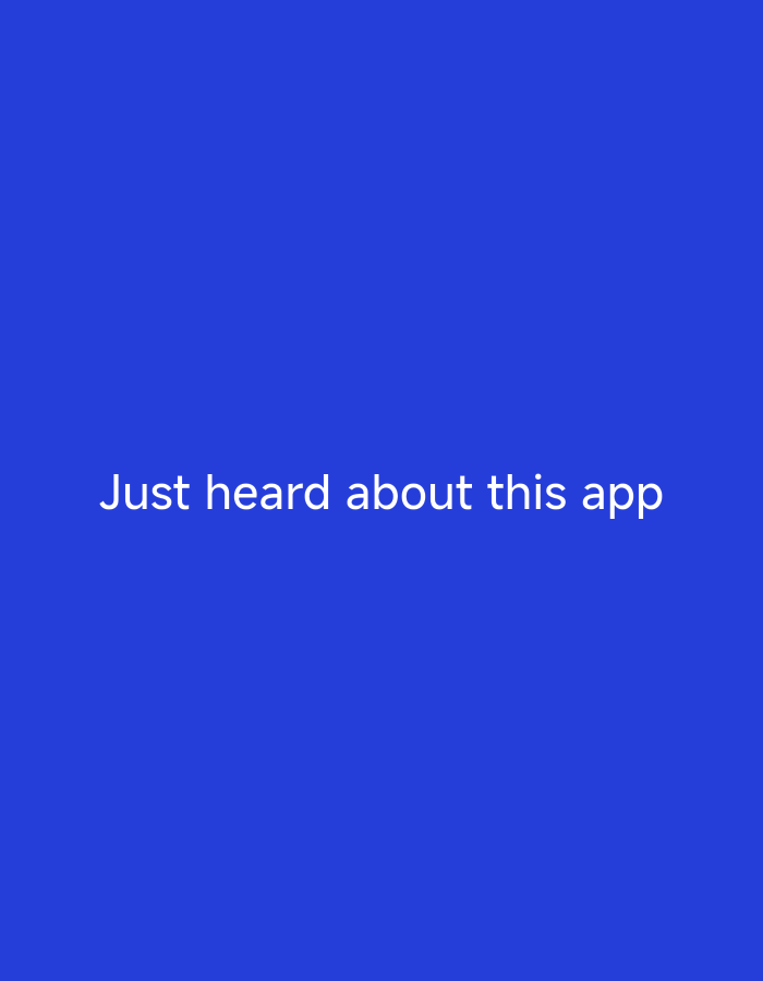 The image is a simple, solid blue background with white text centered horizontally and vertically. The text reads "Just heard about this app." There are no people, objects, or environmental details visible in the image, and therefore no information that could be used to determine its location in Agbara, Nigeria.