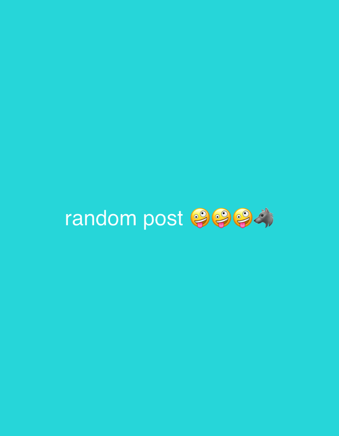 A bright cyan background fills the image, with the words "random post" in white text placed horizontally in the lower-left quadrant. To the right of the text are three identical yellow smiley face emojis with their tongues sticking out, followed by a grey wolf emoji. The image appears to be a screenshot of a social media post. There is no discernible location in the city of Востец Снт, Russia, as the image is purely digital and lacks any contextual environmental details.