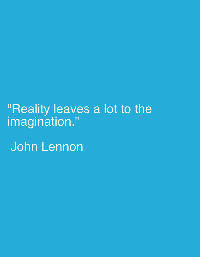 A quote by John Lennon, "Reality leaves a lot to the imagination," is displayed in white text on a bright blue background. The quote is centered on the left side of the image, with the name "John Lennon" below it. There are no people, objects, or actions depicted in the image. The background is a solid, uninterrupted expanse of blue. The location in Jiulongpo District, China is not discernible from the image.