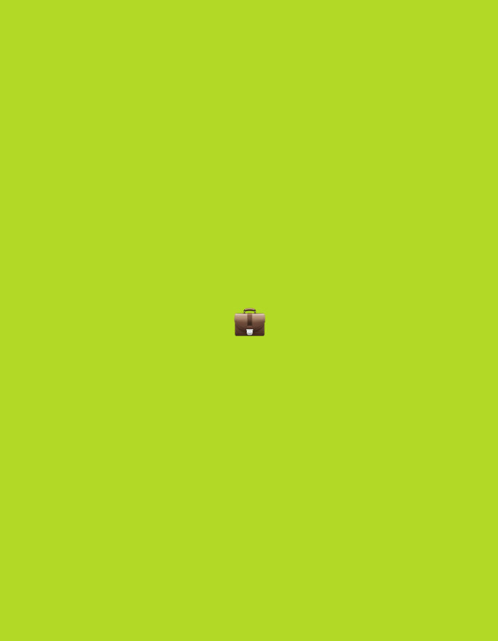 The image shows a brown briefcase emoji centered on a bright lime green background. There are no people, actions, or interactions depicted. The scene is devoid of any environmental context or location.