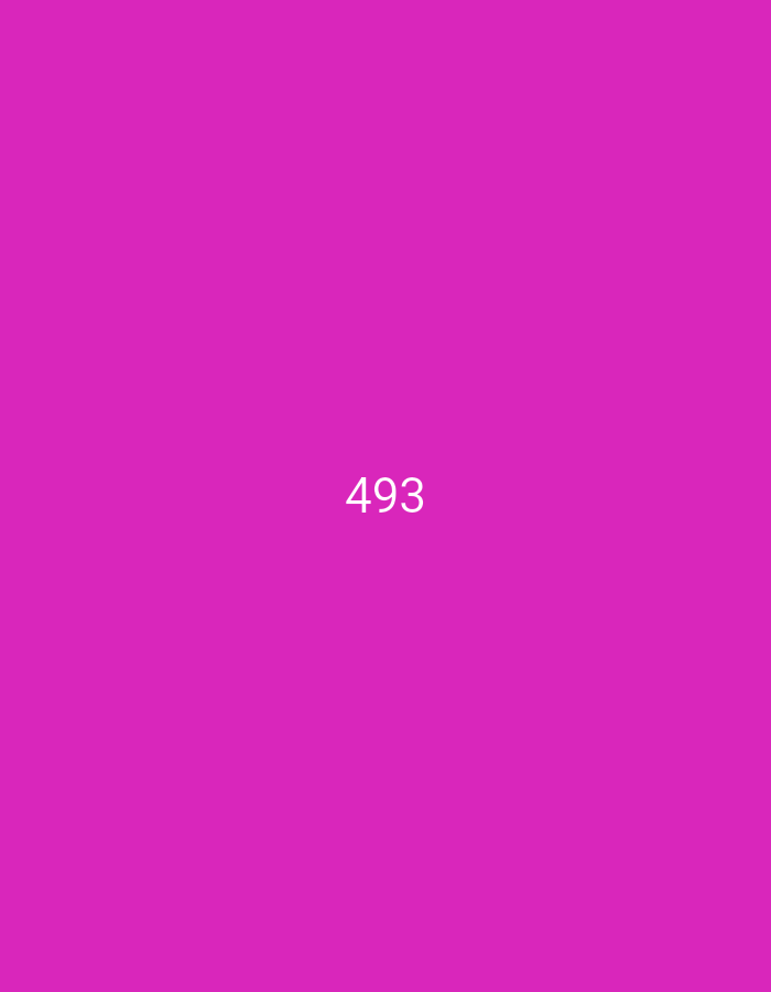The image is a close-up, centered shot of the number "493" displayed in white text against a solid magenta background. The text is positioned in the lower center of the frame. There are no other discernible elements or details within the image.