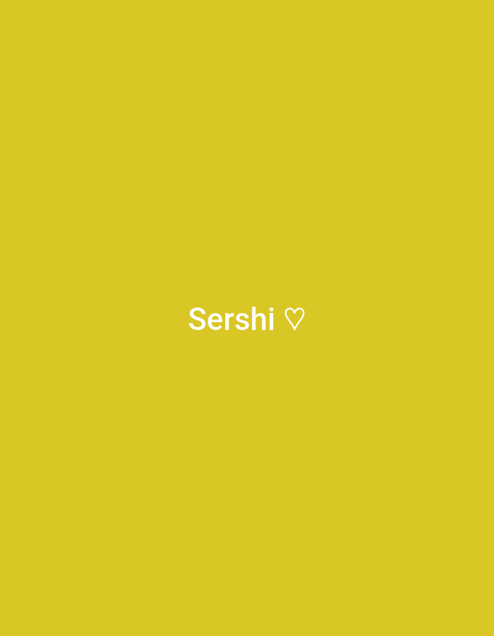 The image is a close-up shot of a yellow background. Centered on the background is the word "Sershi" in white text, followed by a white heart symbol. There are no other discernible objects, people, or environmental details present in the image.