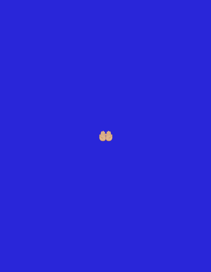 The image displays a uniform, solid royal blue background. Centered within this blue field, a small emoji of two hands pressed together, commonly known as "folded hands" or "praying hands" (๐), is visible. The hands are rendered with a light-brown skin tone. The image is a digital graphic and does not depict a real-world scene; consequently, it has no identifiable physical location in the city of Santa Ana, Venezuela, or any other geographical place. No people, other subjects, objects, actions, or interactions are present beyond the described emoji on the plain background.