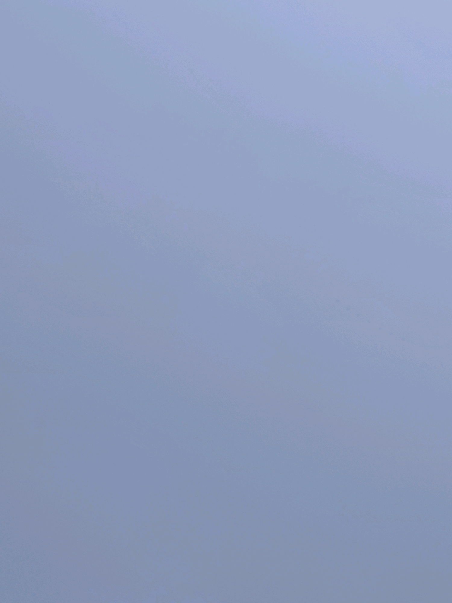 The image is a full-frame, high-angle shot of a uniform, pale blue sky with subtle variations in tone and texture. The sky appears overcast or hazy, lacking distinct clouds, sun, or any celestial bodies. The lighting is soft and diffused, creating a smooth, gradient effect across the frame. There are no discernible objects, people, or any elements of an urban environment present in the image. The scene is devoid of any identifying features that would suggest a specific location within a city or any other geographical context.
