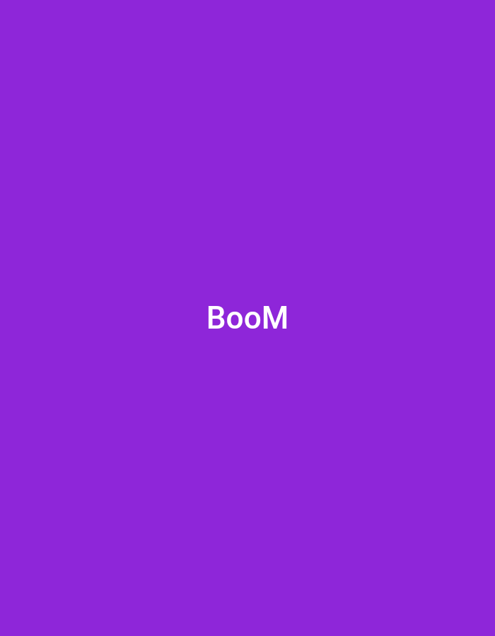 The image is a solid purple background with the white text "BooM" in the center. There is no discernible location in Plovdiv, Bulgaria or any other environment, people, objects, actions, or interactions visible.