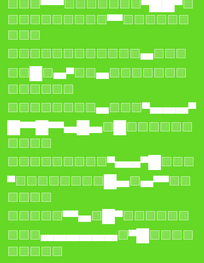 The image is a digital rendering of a grid-like pattern of white squares and rectangles against a bright green background. It appears to be an abstract design or a representation of data rather than a photograph of a real-world scene. There are no people, animals, or recognizable objects from a city environment. Therefore, it is not possible to provide details about its location in Yerevan, Armenia, or describe any forensic elements as there are none present.