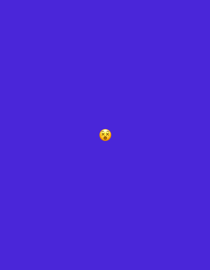 The image displays a single yellow emoji with "xx" for eyes and an open, O-shaped mouth, commonly recognized as the "dizzy face" or "knocked-out face" emoji. The emoji is positioned near the vertical and horizontal center of the frame. The background consists of a solid, uniform shade of vibrant indigo or royal blue. No other individuals, objects, or environmental features are present in the scene, which is described as being located in the city of Santa Ana, Venezuela.