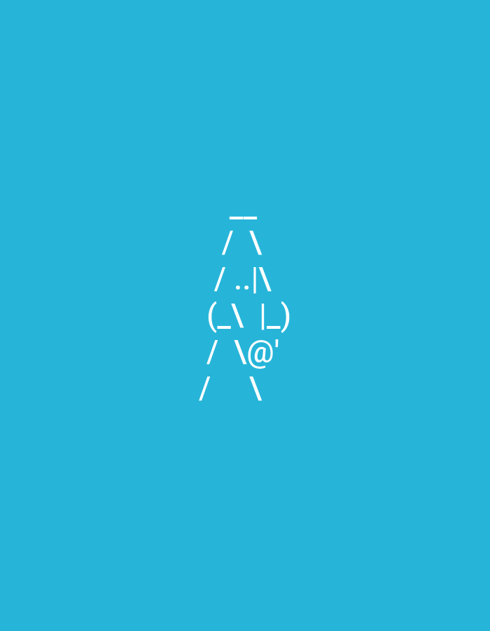 The image shows a white ASCII art depiction of a character against a bright blue background. The character appears to be an abstract representation of a person or creature, with a horizontal line at the top for a head, followed by diagonal lines forming a body. Below this, there are parentheses and an at symbol creating a face-like feature. The lower portion consists of more diagonal lines. The ASCII art is centered horizontally in the frame and is positioned in the lower half of the image. There are no discernible environmental details or contextual clues to indicate a specific location in a city.