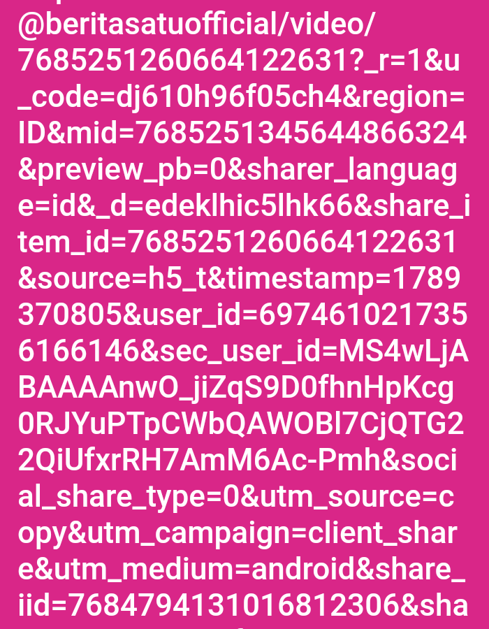 The image is a screenshot of text on a pink background. The text is white and appears to be a URL or a string of parameters. The text is not legible due to the low resolution and font choice. There is no information about Cijeruk, Indonesia, or any other geographical location in the image.