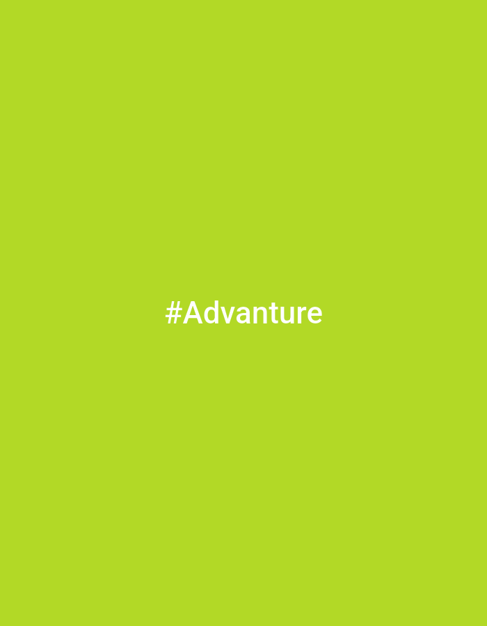 The image shows a solid chartreuse background with the text "#Advanture" in white, positioned in the center of the frame.