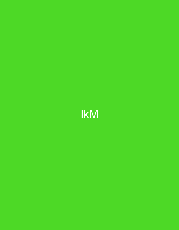 The image displays a uniformly vibrant lime green background. Prominently centered on this background is the text "IkM", rendered in a plain white sans-serif typeface. The composition is entirely graphic, featuring no discernible people, objects, structures, or environmental elements that would indicate a physical location, including the city of Casablanca, Morocco.