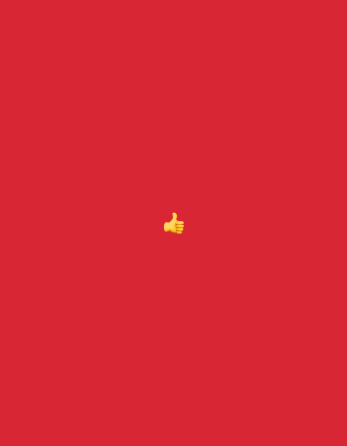 A yellow thumbs-up emoji is centered on a plain red background. The image is not located in Burgas, Bulgaria, or any specific city.