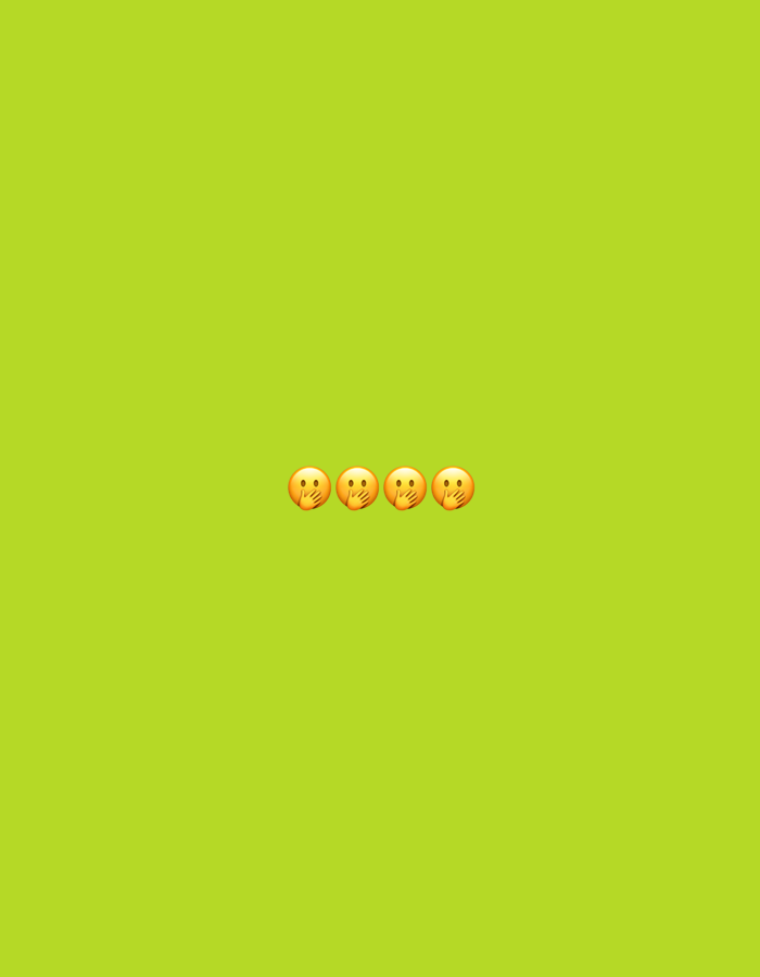 Four yellow emojis with hands over their mouths are arranged horizontally in the center of a bright green background. There are no discernible elements relating to the city of Moscow, Russia.