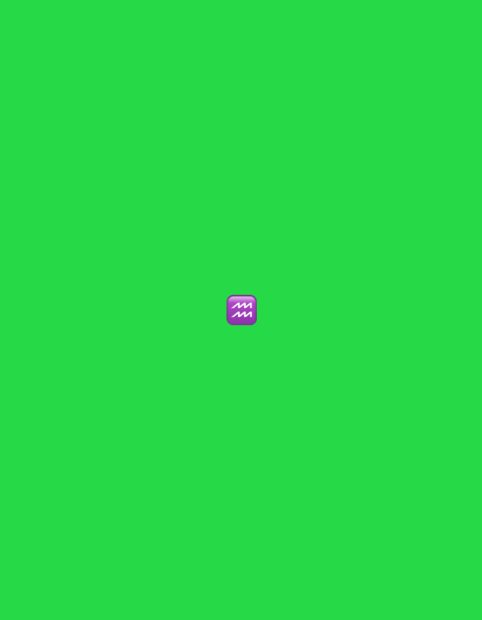 A purple emoji representing the Aquarius zodiac sign is centered on a vibrant green background. The emoji features two wavy lines.