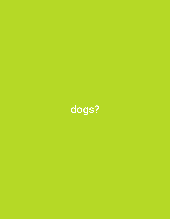 The image shows the word "dogs?" in white text centered on a green background.