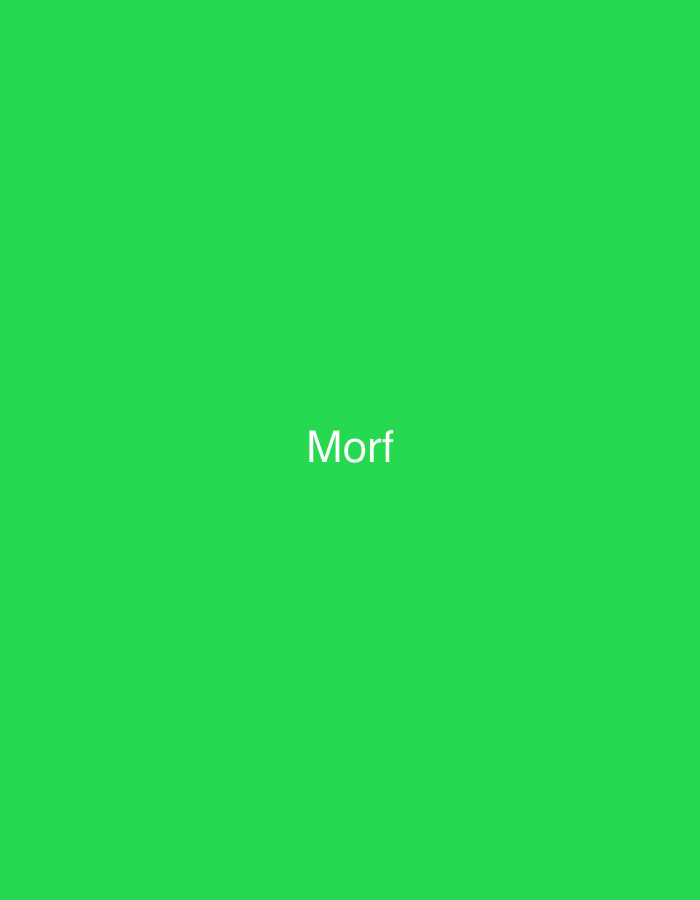 The image displays a uniformly rendered, solid green background across its entire frame. Centered within this field is the text "Morf," presented in white, sans-serif lettering. No other discernible objects, subjects, or environmental features are present. This scene is located in the city of Casablanca, Morocco.