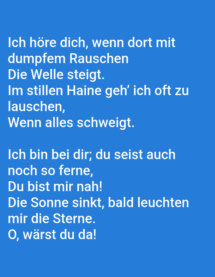 The image displays a blue background with white text. The text is a poem written in German. The poem is divided into two stanzas, with the first stanza consisting of five lines and the second stanza of six lines. The content of the poem is not related to any specific location in Tallinn, Estonia, or any identifiable scene.