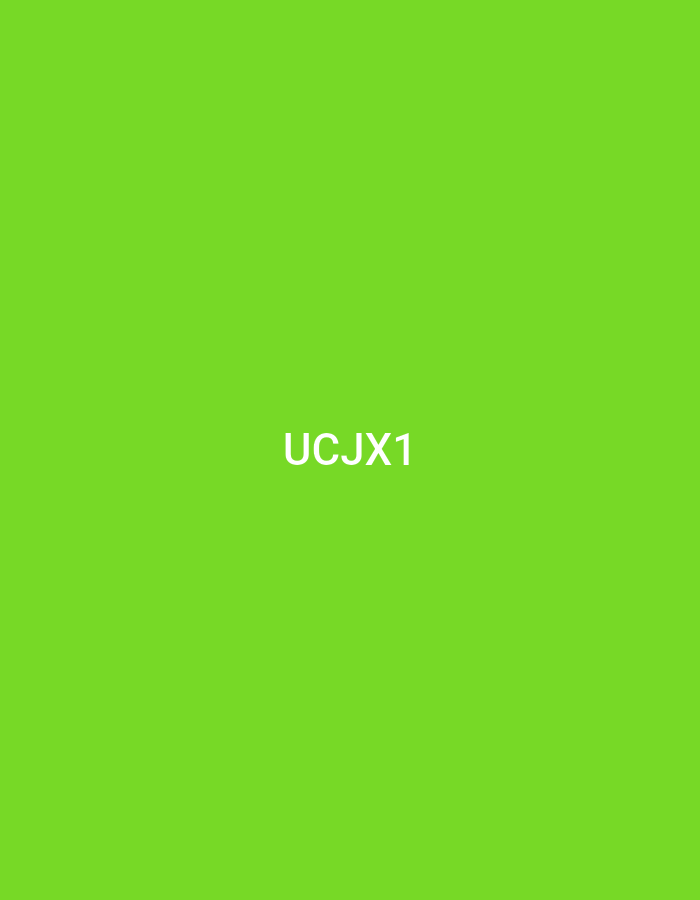 A solid lime green background fills the image. Centered on the background, in white sans-serif font, is the text "UCJX1".