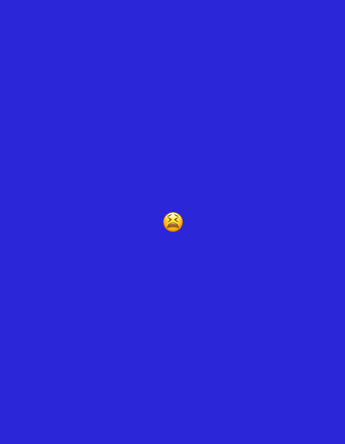The image displays a solid, uniform royal blue background. Centered both horizontally and vertically on this field is a single yellow face emoji. The emoji is characterized by X-shaped eyes, deeply furrowed brows, and a visibly downturned mouth, conveying an expression of intense frustration or feeling fed up. This digital graphic does not contain visual information that identifies or depicts a physical environment within the city of Santa Ana, Venezuela.