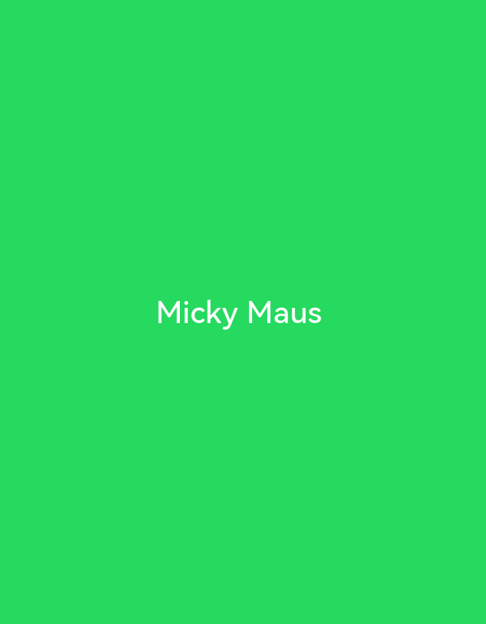 The image shows the words "Micky Maus" in white text against a bright green background. The text is centered horizontally and located in the lower half of the image. There are no other discernible subjects, objects, actions, interactions, or environmental details present. The location is not specified in the image.