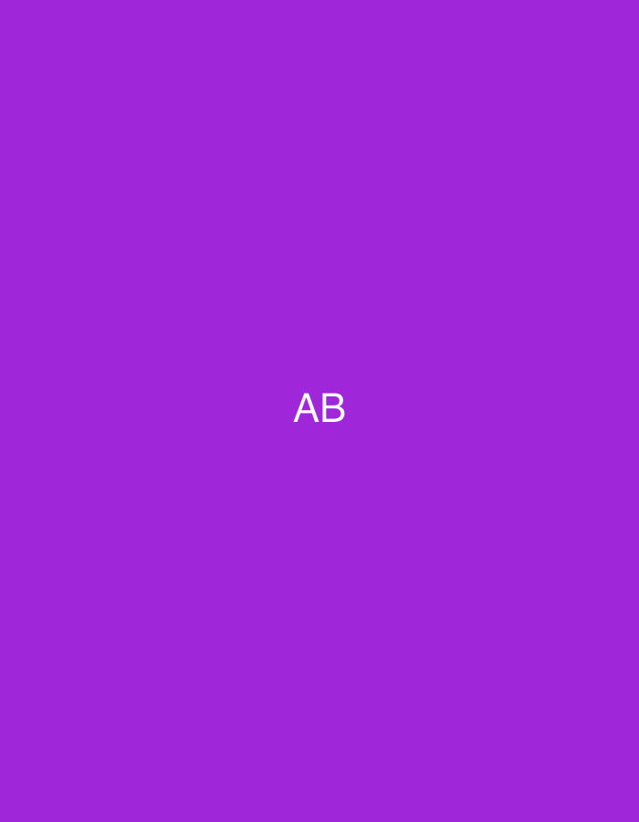 The image displays a solid purple background, uniform in color across the entire frame. Centered both horizontally and vertically within this field are two white capital letters, "AB", presented in a sans-serif typeface. No other subjects, objects, or environmental details are discernible. The scene is located in Casablanca, Morocco.